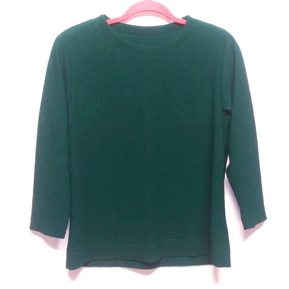 VTG Bon Worth Top blouse Womens L/XL Forest-Green pullover stretch long sleeve